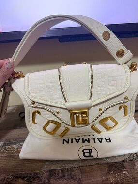 Balmain White Leather Shoulder Bag with Gold Hardware